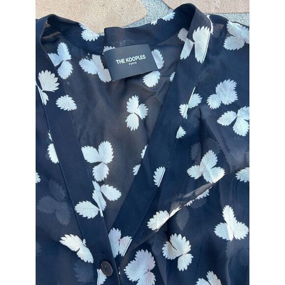 The Kooples Women's Split Neck Long Sleeve Floral Button Up Silk Blouse Size L - Picture 2 of 4